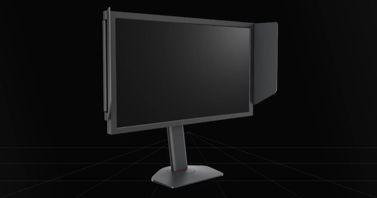 Front profile view of the BenQ ZOWIE XL2586X+ 600Hz, DyAc 2 gaming monitor on a black backdrop.