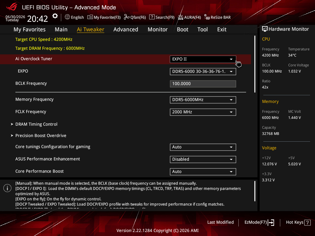 How to navigate to your bios tweaker for enabling EXPO