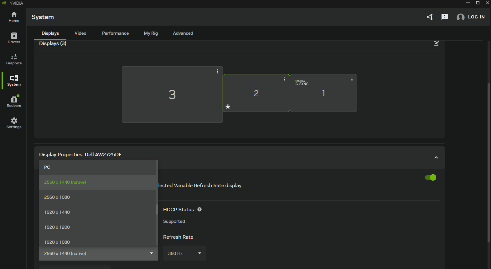 Navigated in the Nvidia App to displays to change refresh rate and check for PC native resolution.