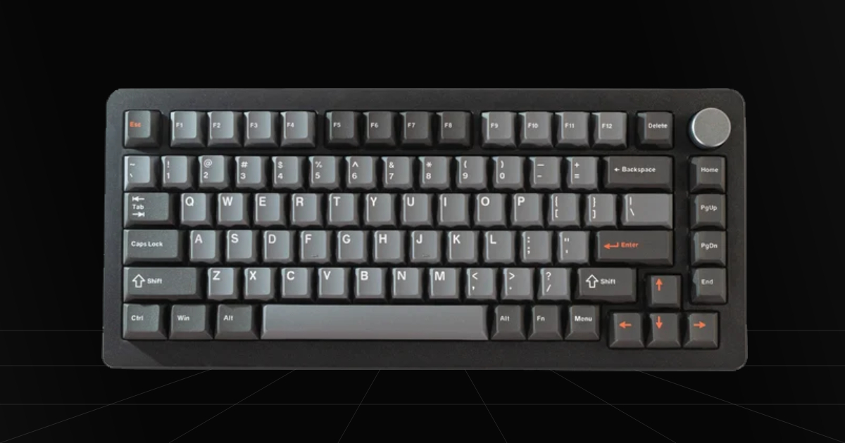 Front profile view of the DrunkDeer A75 Pro Hall Effect gaming keyboard on a black backdrop.
