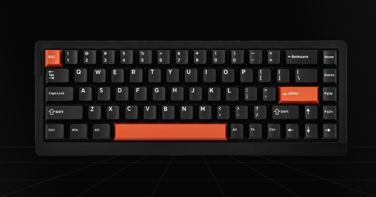 Front profile view of the EPOMAKER HE68 Lite Hall Effect gaming keyboard on a black backdrop.