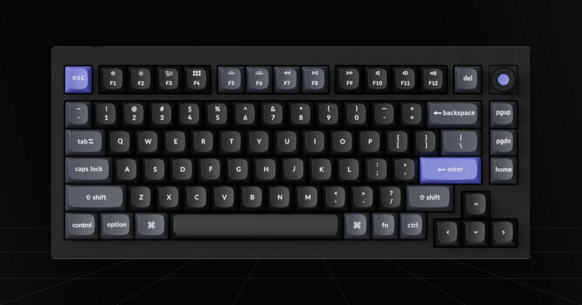 Front profile view of the Keychron Q1 HE 8K Hall Effect gaming keyboard on a black backdrop.