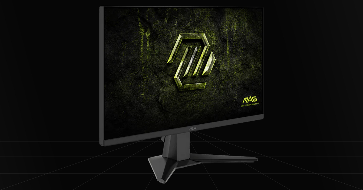 Front profile view of the MSI MAG 245F X24 1080p 240Hz IPS gaming monitor on a black backdrop.