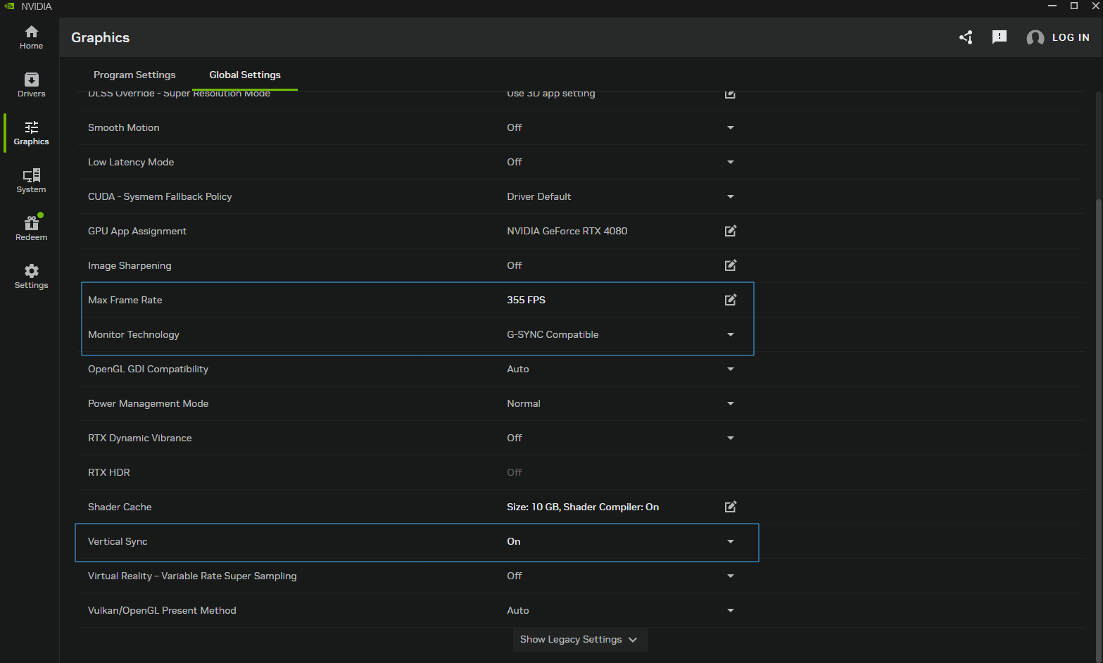 Image of how to optimize NVIDIA G-SYNC in settings.