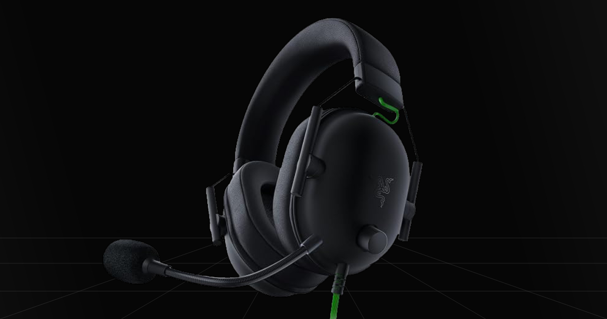 Front profile view of the Razer BlackShark V2 X gaming headset on a black backdrop.