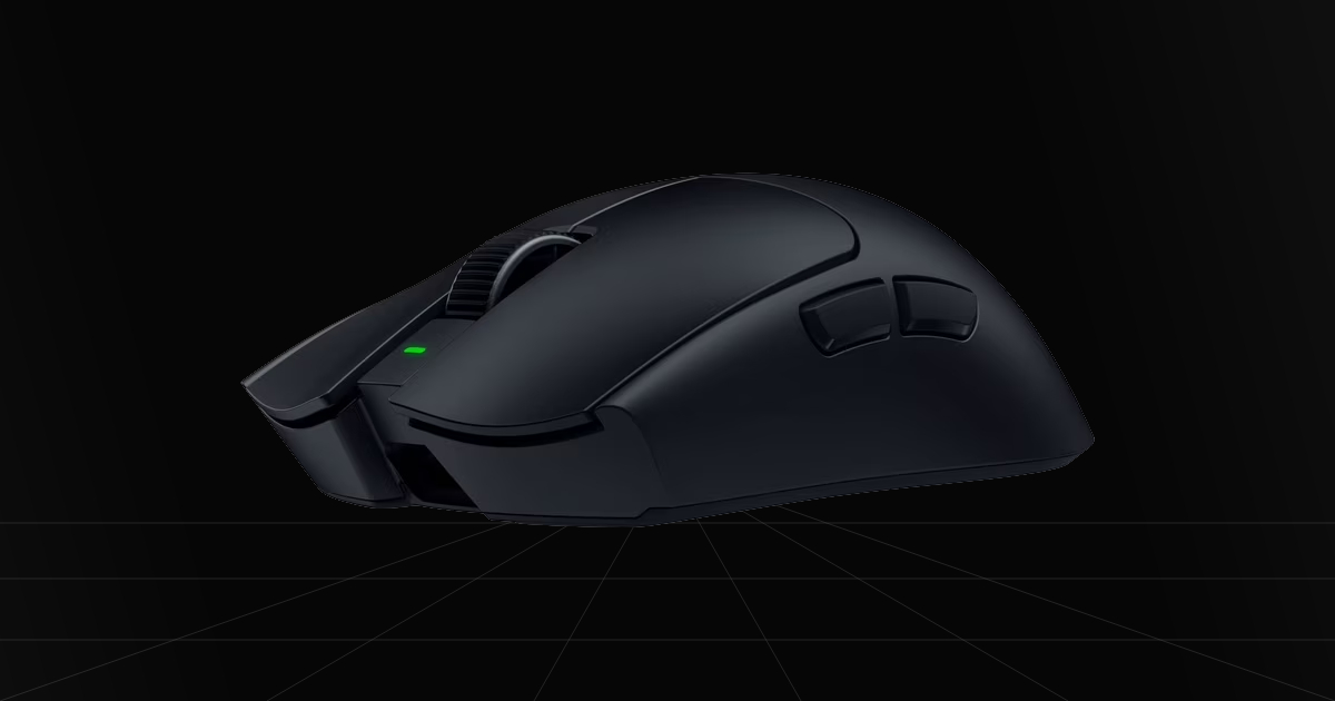 Front profile view of the Razer Viper V4 Pro gaming mouse on a black backdrop.