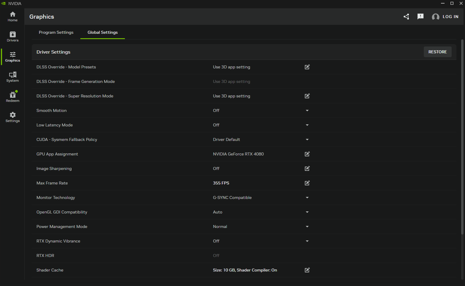 Restoring Nvidia App global graphics settings to fix being stuck on 60Hz.
