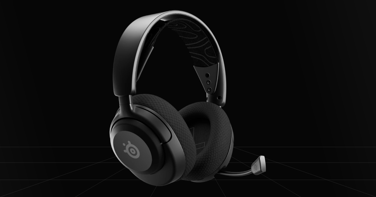 Front profile view of the SteelSeries Arctis Nova 5 Wireless gaming headset on a black backdrop.