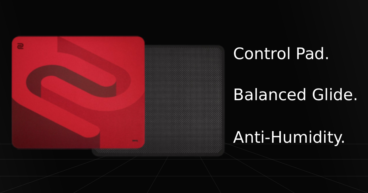 Front and back profile view of the Zowie G-SR-SE Rouge II gaming mousepad with overlay text listing three key specifications and features: Control Pad, Balanced Glide, and Anti-Humidity.
